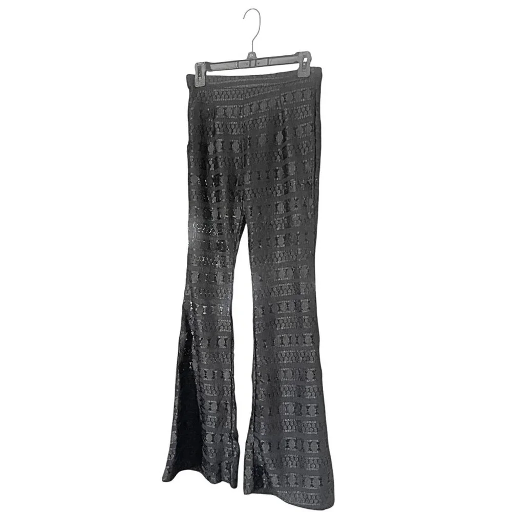 Mustard Seed Flared Leg Side Pocket Stylish Fully Embellished Lace Pants S - Picture 3 of 8